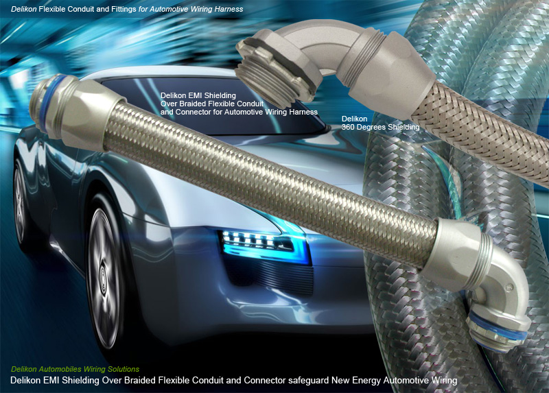 Delikon EMI Shielding Over Braided Flexible Conduit and Fittings safeguard New Energy Automotive Wiring. The special requirements of new energy vehicles wiring harness in terms of mechanical strength, insulation protection and electromagnetic compatibility is expected to boost the demand for Delikon EMI Shielding Over Braided Flexible Conduit and fittings, which provide excellent mechanical protection as well as efficient shielding to the Automotive Wires.