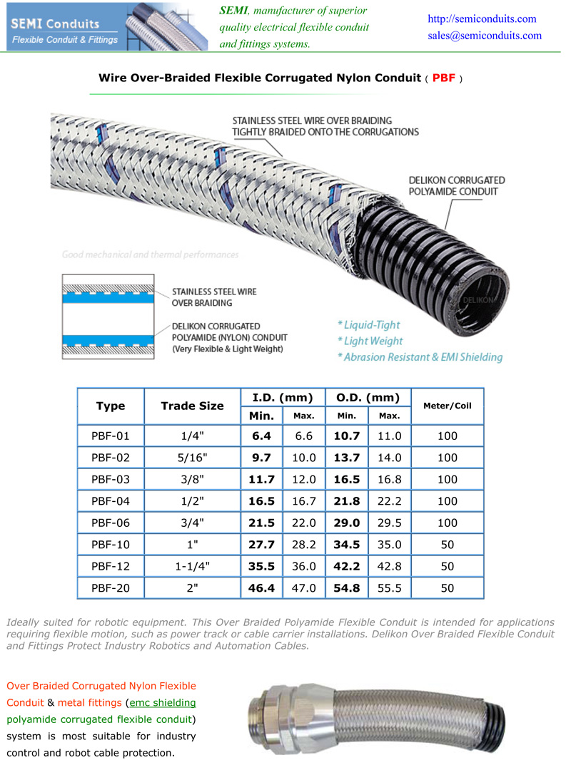 over braided flexible corrugated nylon conduit for automation data and power wirings