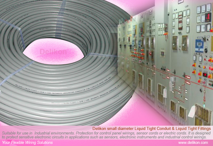 Delikon small diameter Liquid Tight Conduit and Liquid Tight Fittings for industry control room wiring