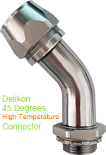 Delikon high temperature corrosion resistant heavy series stainless steel connector can be found in applications where high temperature oxidation resistance is necessary, and in other applications where high temperature strength is required for steel mill, oil refinery and Automotive Manufacturing plant.Delikon EMI RFI Shielding Heavy Series Over Braided Flexible Conduit and Shield Termination Heavy Series Connector provide protection and shielding of Power cables and Communication, Data cables.